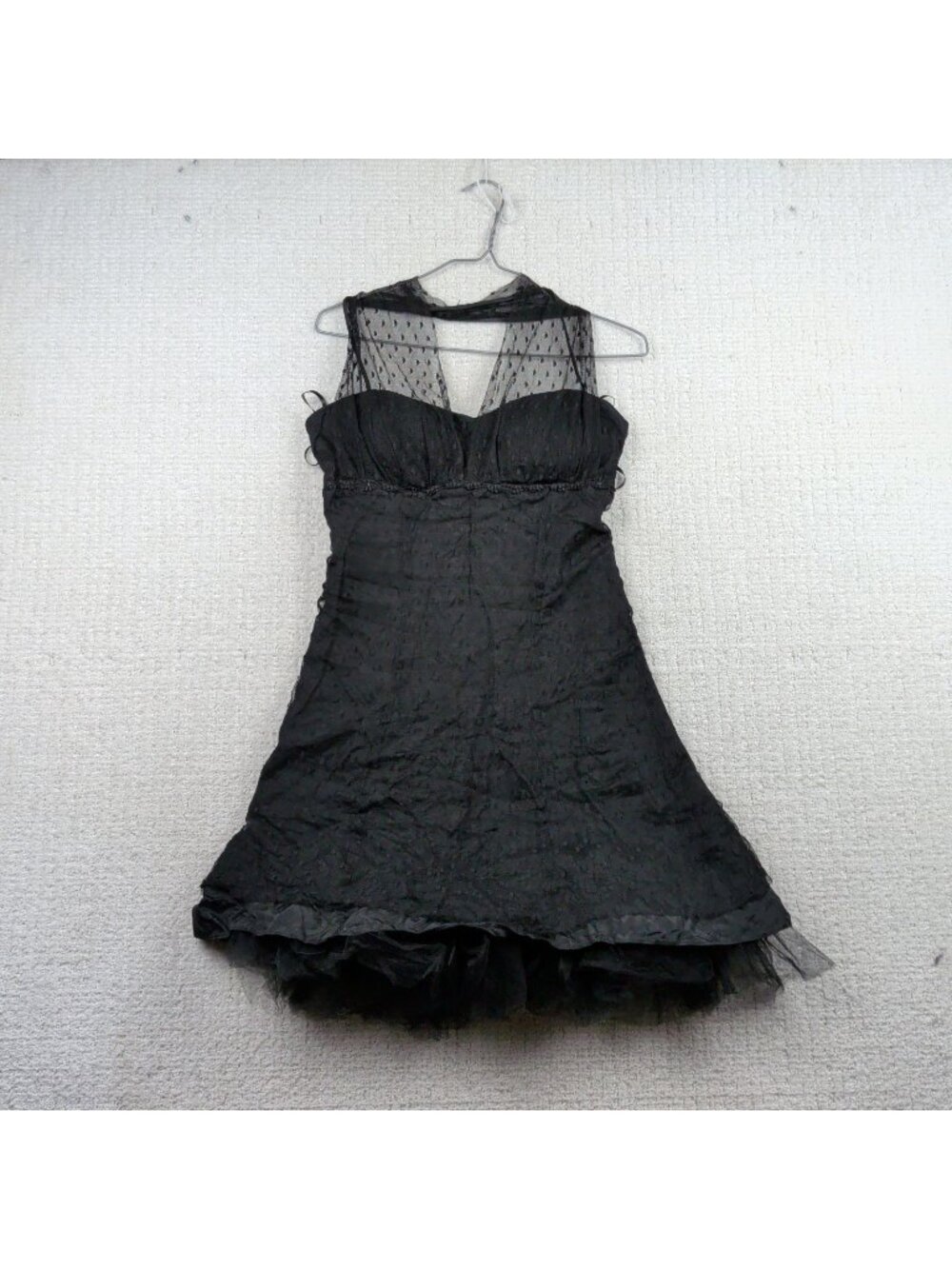 VTG 90s Womens Black Sheer Mesh Ruffle Witchy Goth Fairy Coquette Dress Sz 10